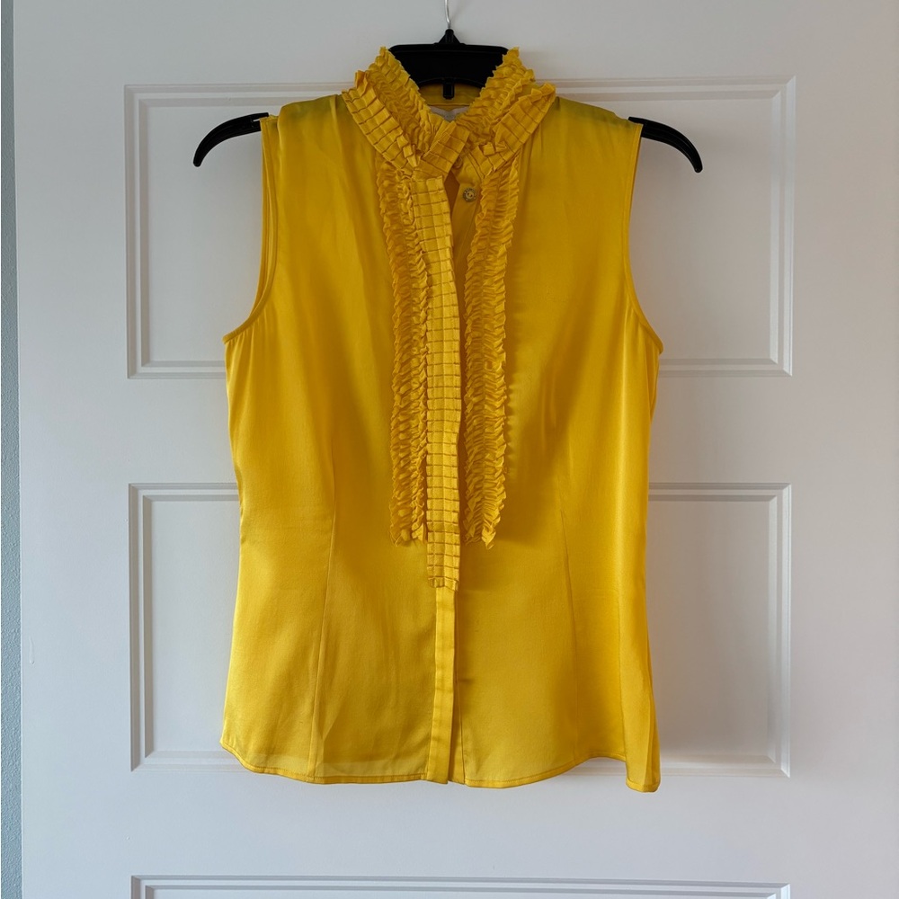 St. John Couture Yellow Ruffled silk Sleeveless Top 2 - Picture 8 of 14